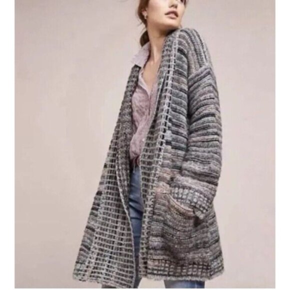 Anthropologie Sweaters - Anthropologie Cardigan Sweater Pink Gray Black M Medium Thick Alpaca Wool $180